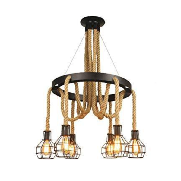 Vintage Metal &amp; Rope Light Chandelier
