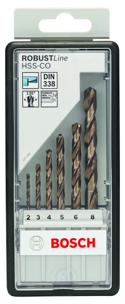 Robust line set HSS-Co, DIN 338, 2-8 mm, 6 Piece