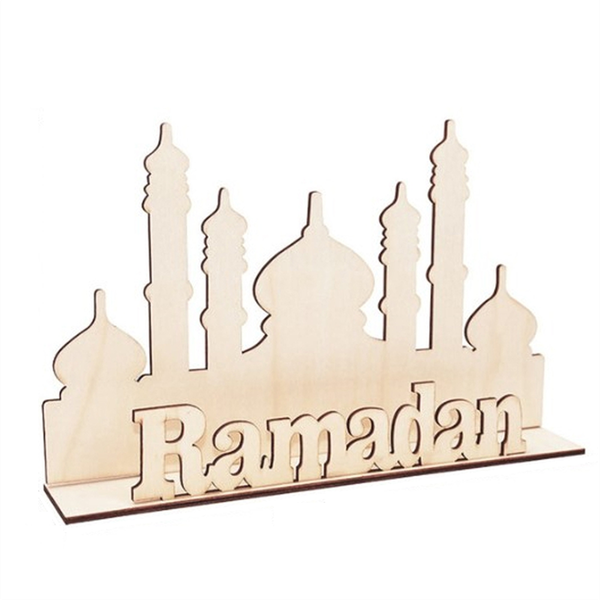 Ramadan Wooden Ornaments Eid Mubarak Table Decoration Festival Deco E