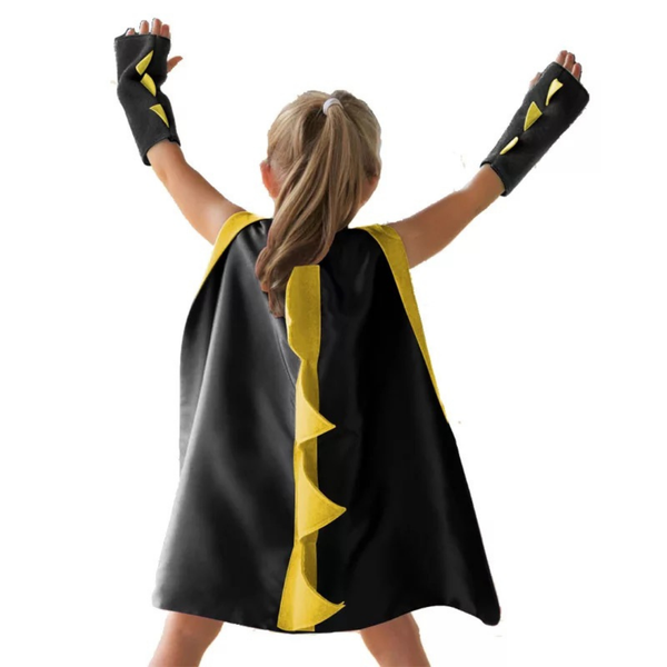 Black and Yellow Dinosaur Cape with Cuff Set