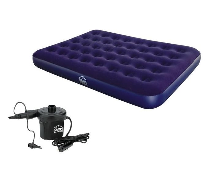 Camp Master Flocked Double Airbed Mattress + 12 V Car Powered Air Pump