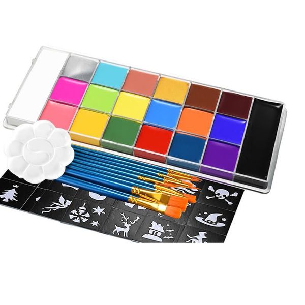 20-Color Face Body Paint Oil Makeup Set with Palette &amp; Brushes