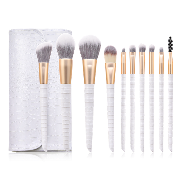 10-Piece White Ombre Makeup Brush Set with Pouch