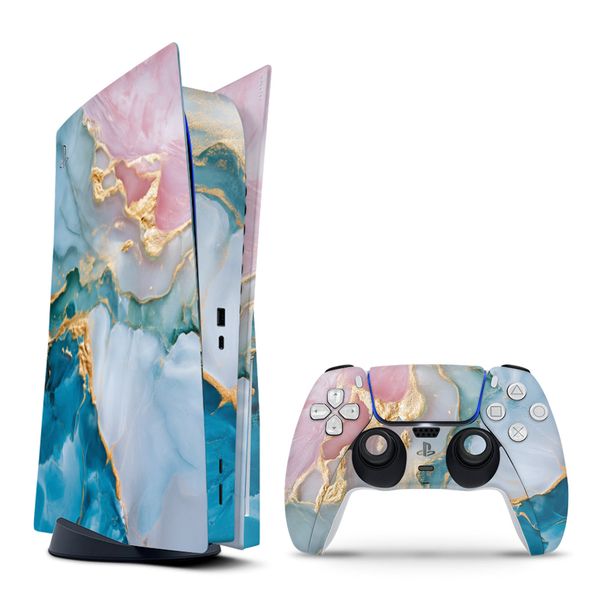 Decal Skin Compatible with PS5 (Disc) - Vibrant Marbled Gold (Decal Only)