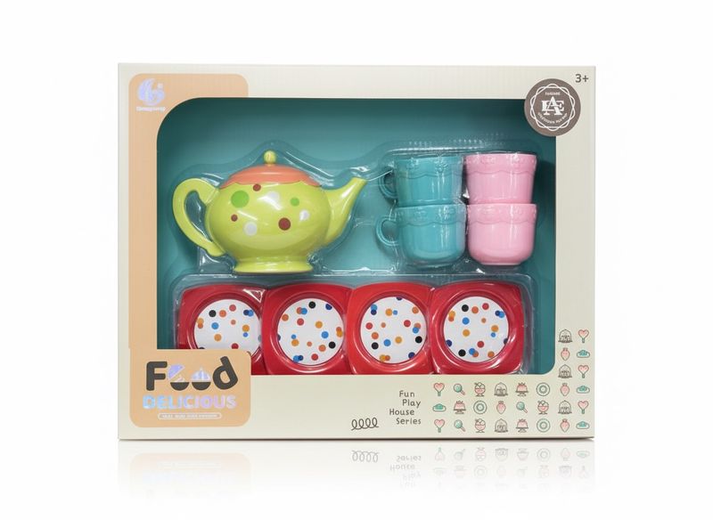 Fun Play House Kids Kitchen Tea Set - Includes Teapot, 4 Mugs &amp; 5 Saucers