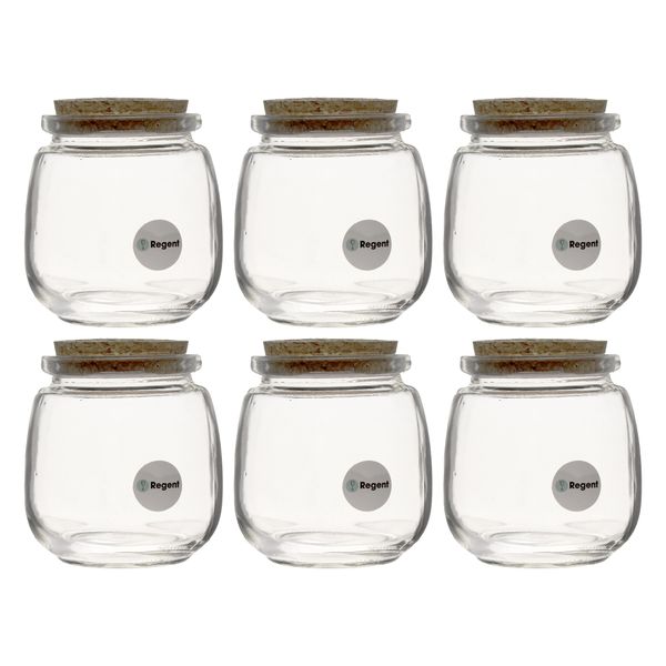 Regent 260ml Round Glass Jars with Cork Lids 6 Pack