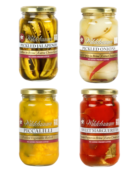 Wildebraam Pickle Combo: Piccalilli, Marguerites, Jalapenos and Onions