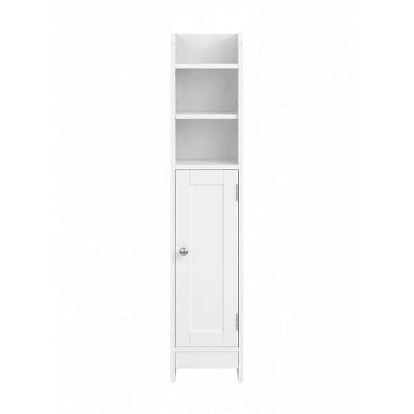 Small Corner Storage Cabinet - Door &amp; Adjustable Shelves, Cloud White