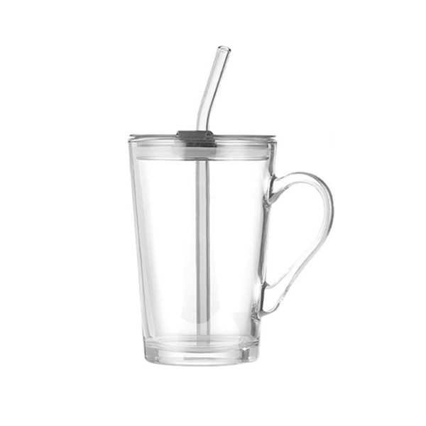 450ml Glass Travel Mug with Lid &amp; Straw