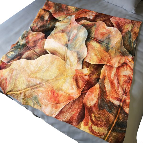 Watercolour Leaves Light Weight Fleece Blanket