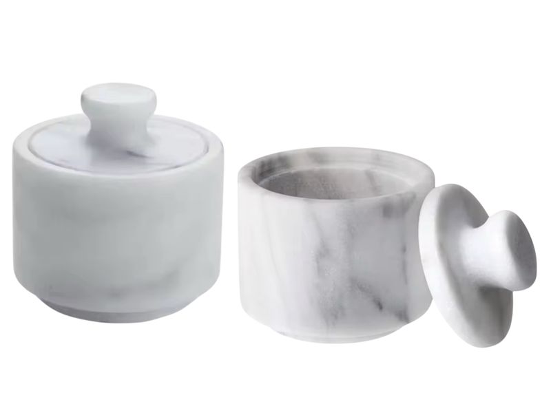 Luxury Solid Marble Salt &amp; Spice Jar Set (2-Piece) - Natural Stone
