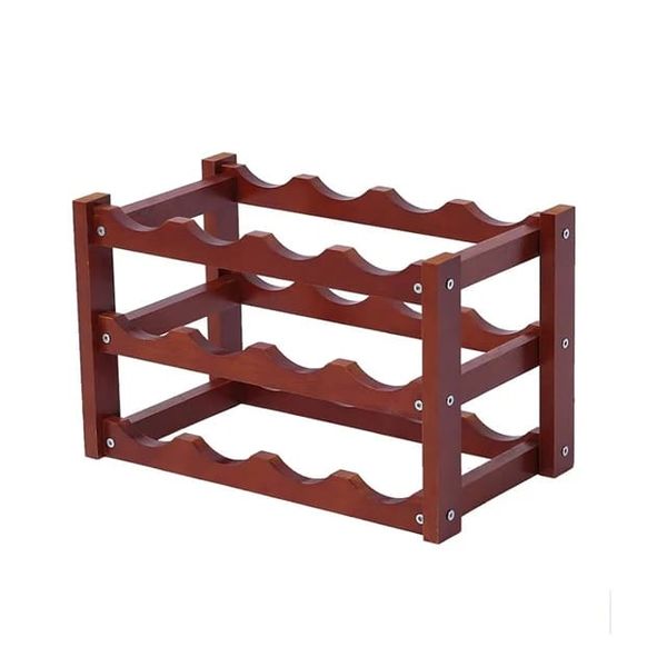 Natural Bamboo 12 Bottle Free Standing Wooden 3 Tier Wine Rack