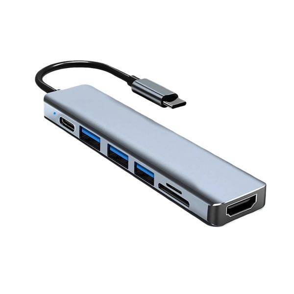 Type C USB Hub 7 In 1 4K 30Hz HDMI TF SD Card Reader for Computer PC Laptop