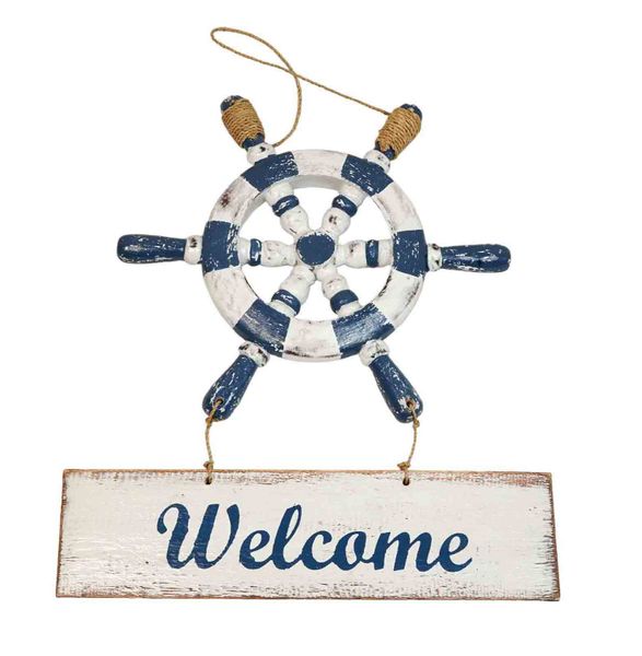 Home Decor Welcome Sign with Ship Wheel - 30cm