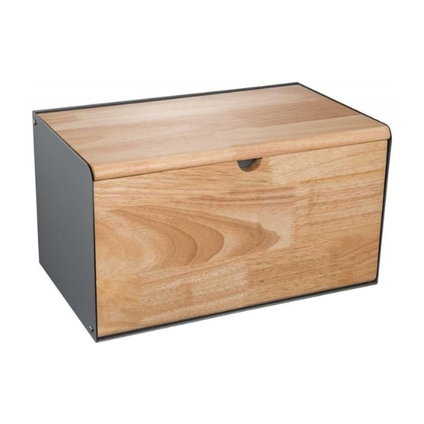 Modern Wooden Bread Bin with Steel Frame - Large Capacity Storage Box