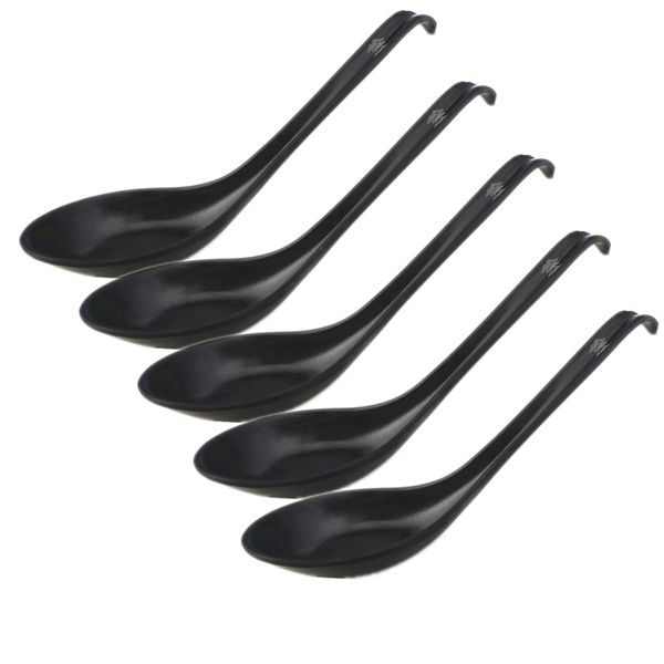 Melamine Soup Spoon Ramen Noodle Spoon Chinese Spoon - Set of 5 - Black