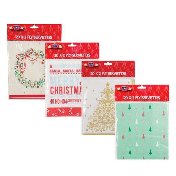 Bulk Pack X 4 Christmas Party Serviettes 2 Ply 20pcs Per Pack