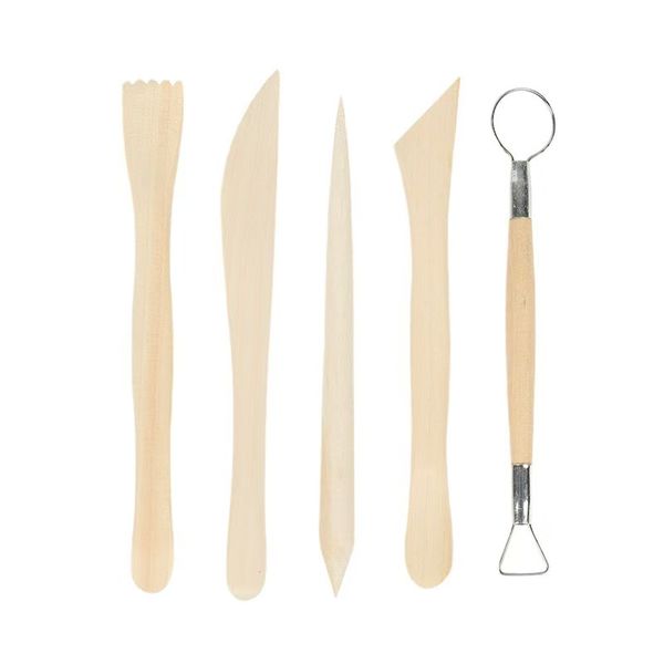 5 Pieces Wooden Pottery Clay Sculpting DIY Craft Tools