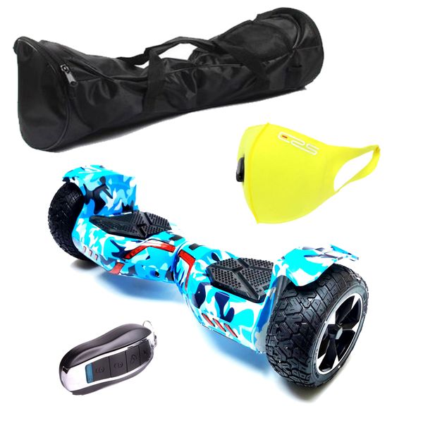 Self Balance Scooter8.5" Hoverboard-Off-Road-Foglights-Remote-Bag- Camo Blu