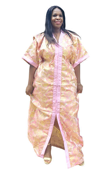 The Loveth Damask Kimono Dress - Pink &amp; Gold Floral
