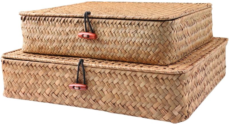 Shelf with Lids Wicker Storage Baskets for Shelves Organizing