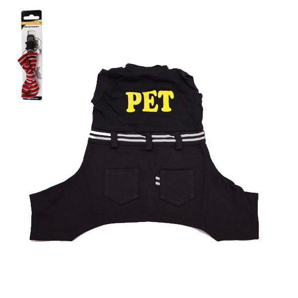 Black With White Stripes On Waste - Pet Summer Dress with Collar