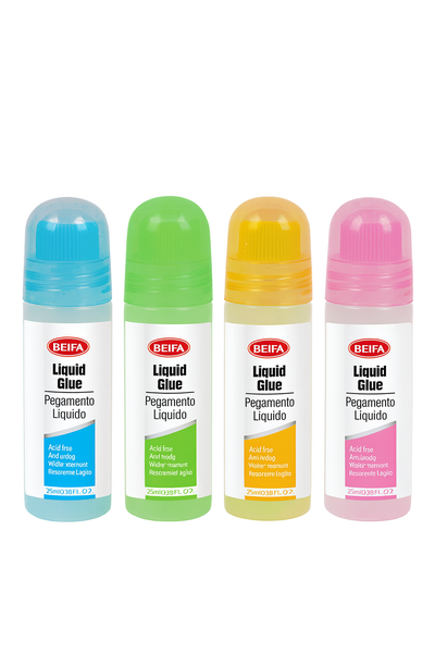 BEIFA Liquid Glue 25ml - Multi-Colored Non-Toxic Craft Adhesive (24-Pack)