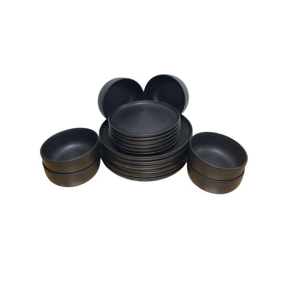 18-Piece Black Ceramic Plate &amp; Bowl Set.