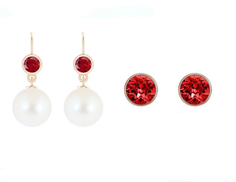 Civetta Spark 925 silver hoop &amp; Chene Studs - Ruby?Ruby Rosegold