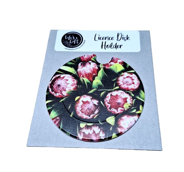 Life's a Gift Licence Disk Holder - Protea Bouquet from Above
