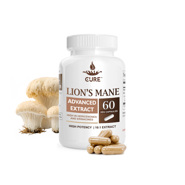 CURE High Potency Advanced Organic Lion's Mane Mushroom Extract 60 Veg Caps