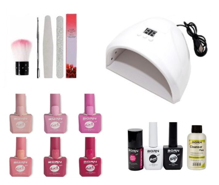 UV/LED Gel Born Beautiful 16 Piece Starter Kit - White Lamp