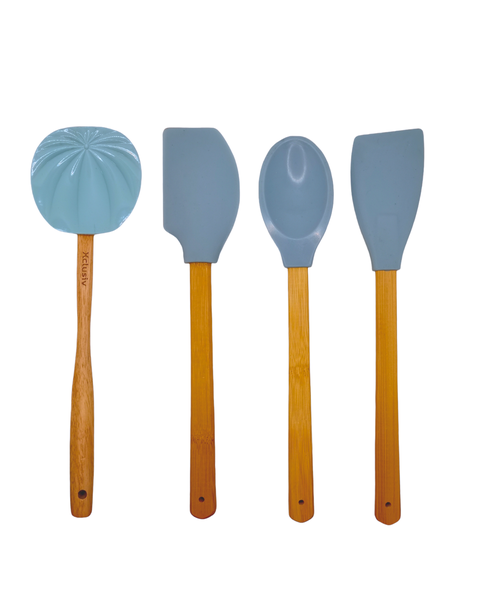 Xclusiv - Teal Silicone Kitchen Utensil Set with Wooden Handles - Set of 4