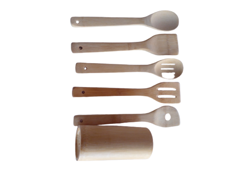 6 Piece Bamboo Cooking Spoon Set with Holder