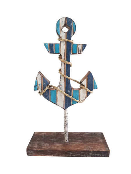 Nautical Beach Theme Wooden Tabletop Anchor - 24cm
