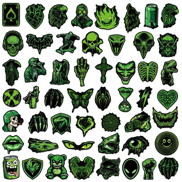 100 Pcs Sheets Green Cool Graffiti Waterproof Stickers