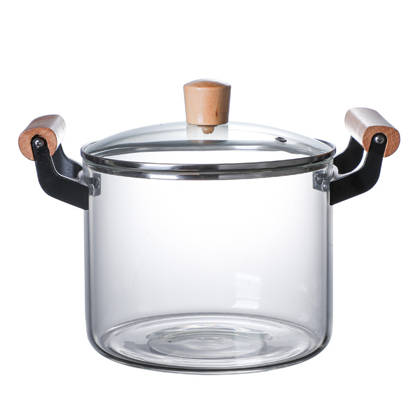 Glass Cooking Pot with 2 Wooden Handles - 4.5L