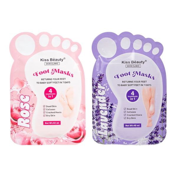 Set of 2 - KissBeauty Rose Lavender 4in1 Exfoliating Peeling Foot Masks