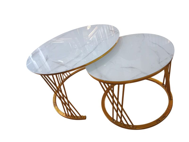 White and Gold Glass Round Coffee Table