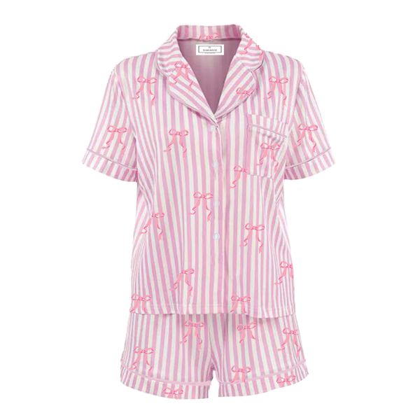 PJ Warehouse Pink &amp; White Bows and Stripes Summer pj set