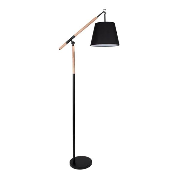 Floor Lamp Metal and Wood Black