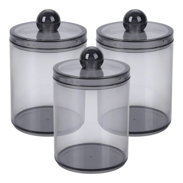 Clear Q-Tip Holder and Cotton Pad Dispenser Set - Black - 3-Piece