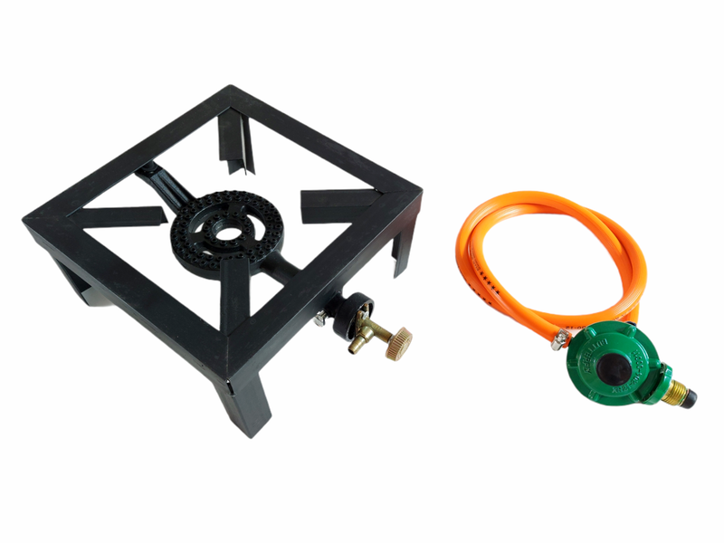 Single Gas Burner, 4 Legged with Hose And Regulator Set.