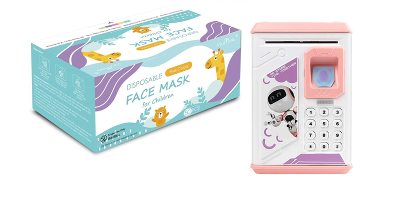 Nkuhle Kids Fingerprint ATM Cash Box &amp; 50 Multicolour Disposable Mask