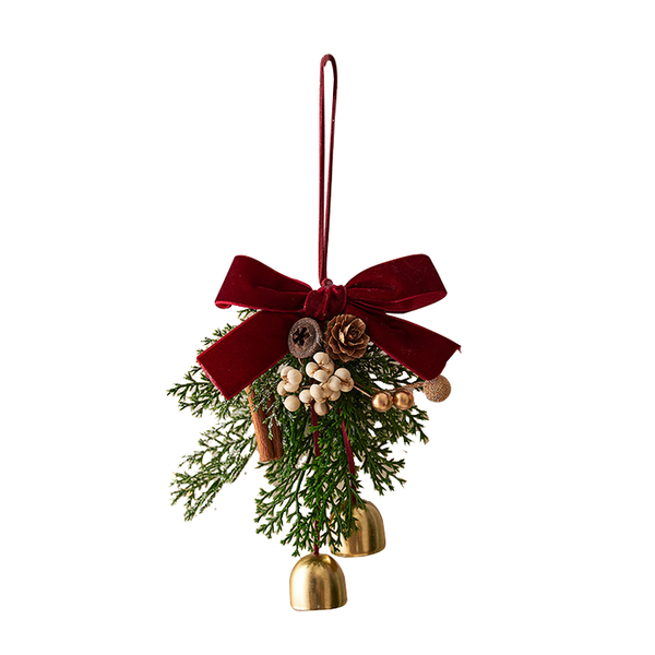 Velvet Bows Christmas Bell Hanging Ornament, Xmas Tree Decorations