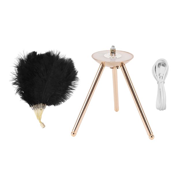 Black 40 - Pcs Feather Desk Lamp with Gold Tripod (USB)
