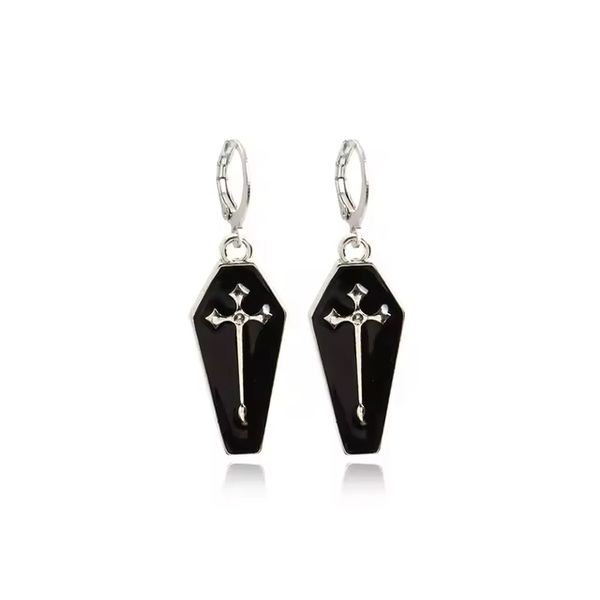 Crucifix Coffin Shaped Goth Earrings
