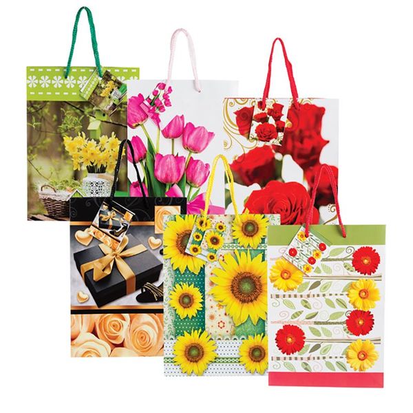 Bulk Pack x 12 Assorted Large Everyday Gift Bag 32x25cm - Flowers