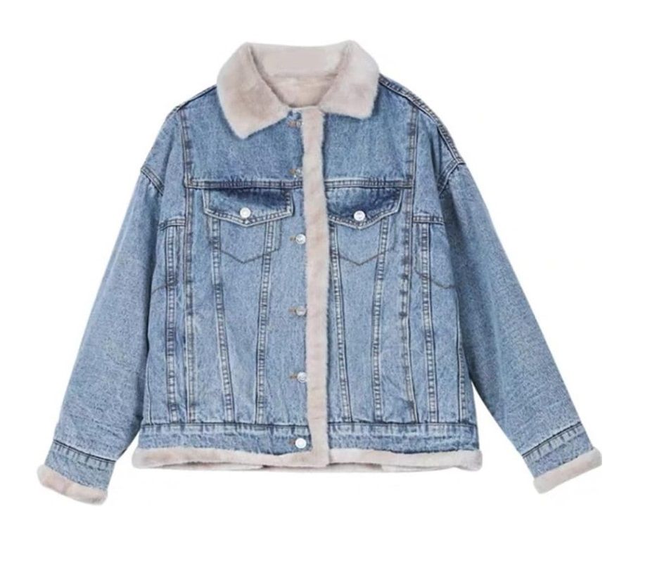 Unisex Short Denim Jacket with Sherpa Fleece Lining - Light Blue | Shop ...