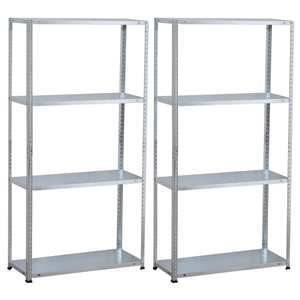 Titan Rack - 4 Tier Galvanised Steel Shelving - 75 x 30 x 143 cm - Set of 2